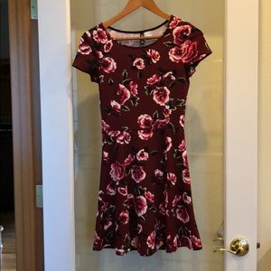 H&M maroon floral print skater dress